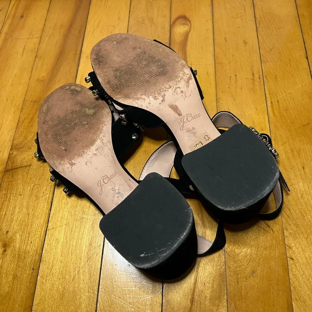 J. Crew Black Suede Penny Sandals Crystals‎ Rhinestones Size 8 New Years Party